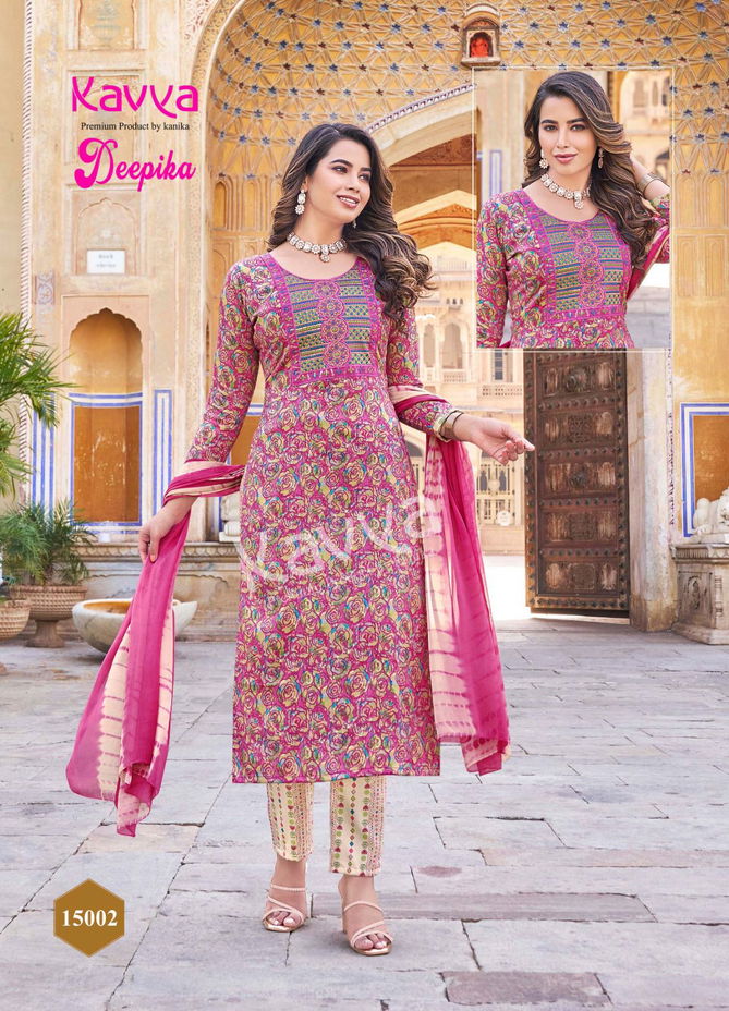 Deepika Vol 15 By Kavya Straight Cut Embroidery Kurti With Bottom Dupatta Wholesale Price In Surat
